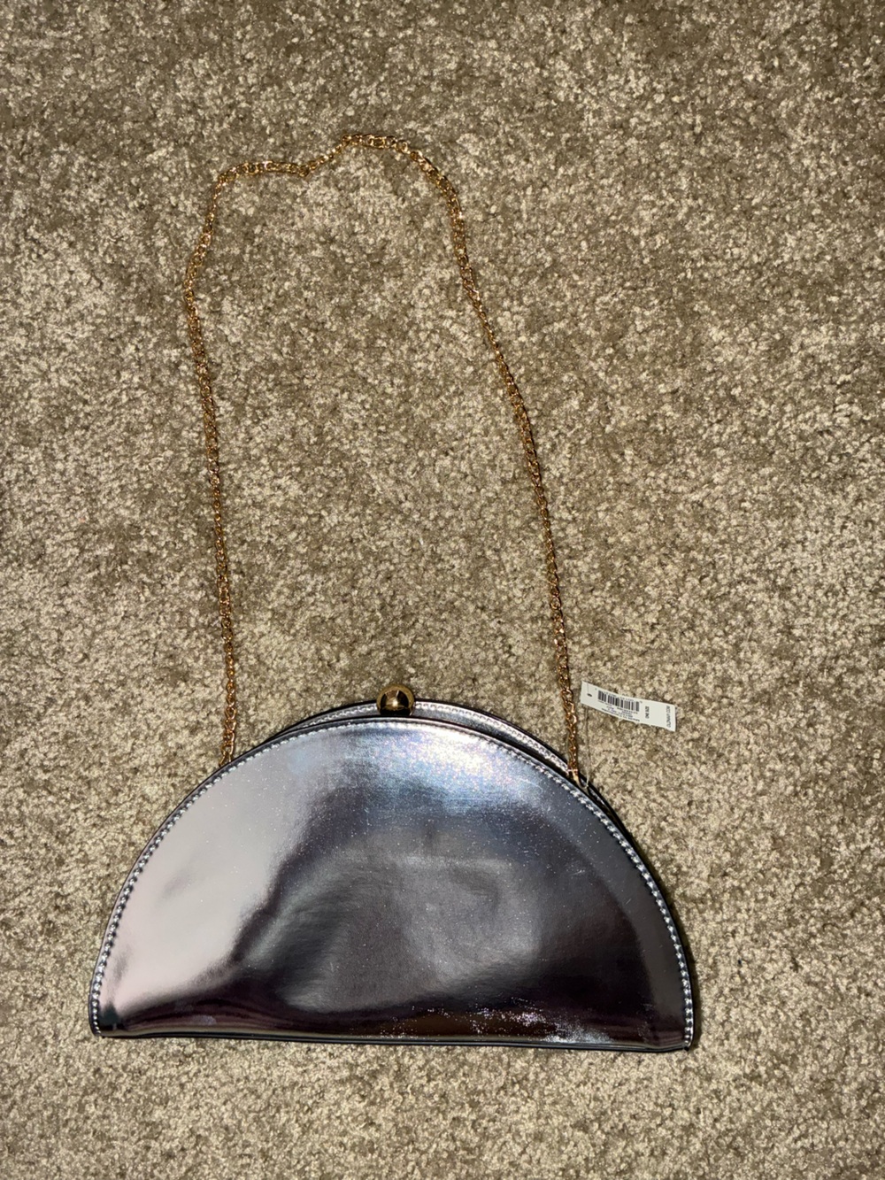 Metallic Silver Round Crossbody Bag /Clutch with Gold Chain